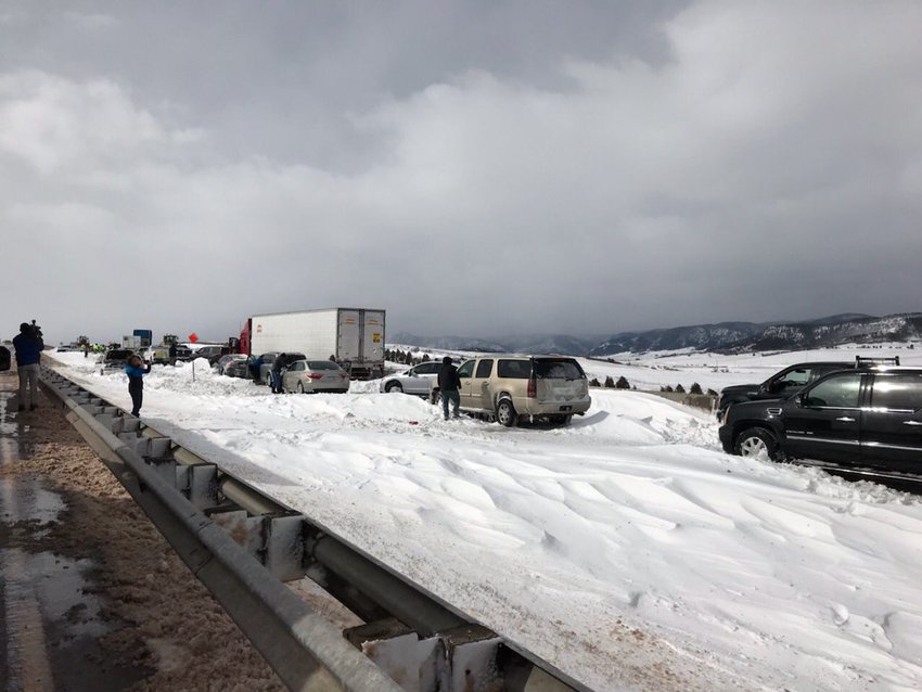 The Douglas County Sheriff's Office shared this photo of southbound I-25 just north of the Palmer Divide on Twitter about 11 a.m. March 14. "This is why I25 isn’t open yet," the Tweet said.